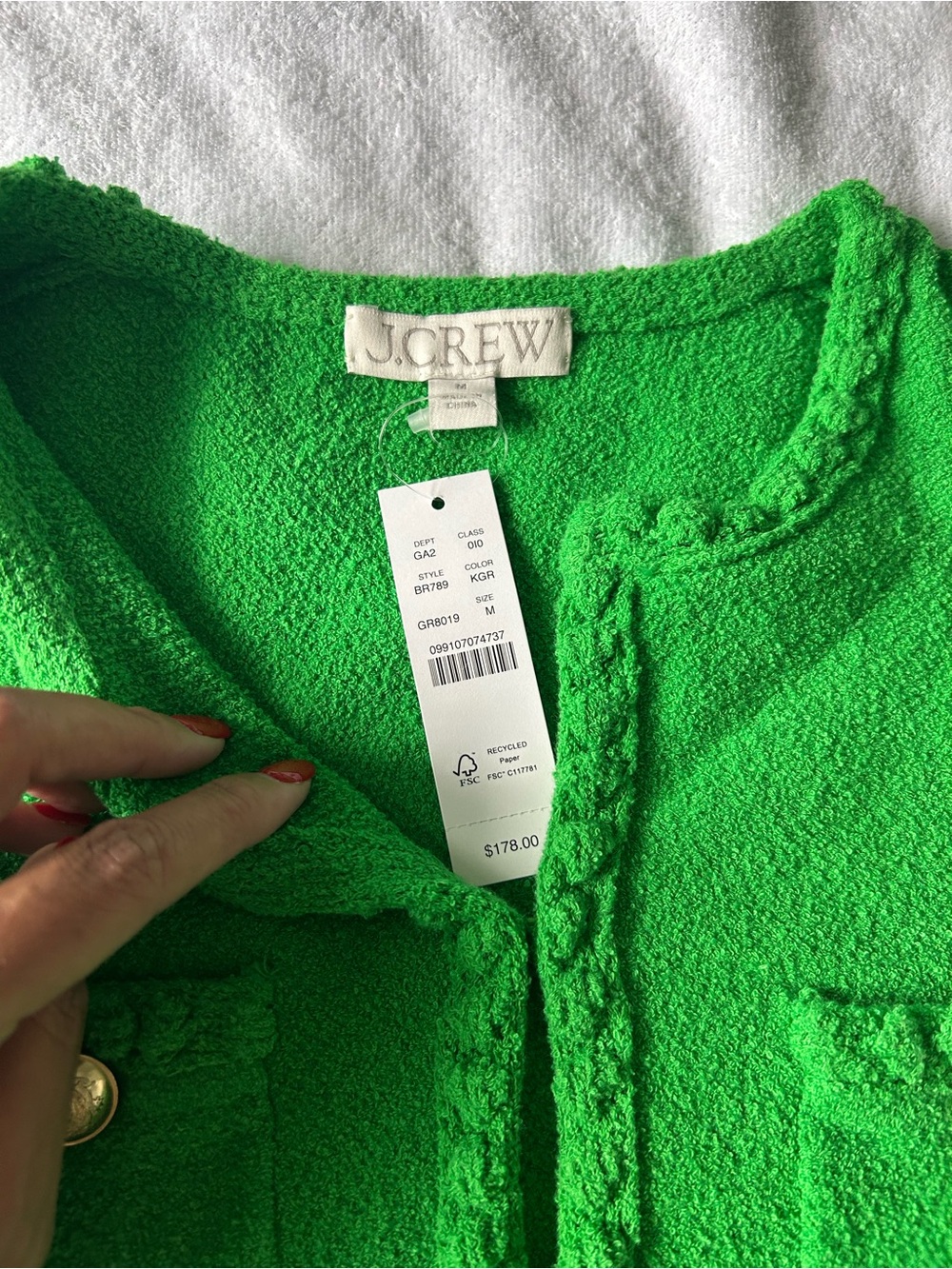 J. Crew Kelly Green Braided Trim Pocket Cardigan - Picture 2 of 3